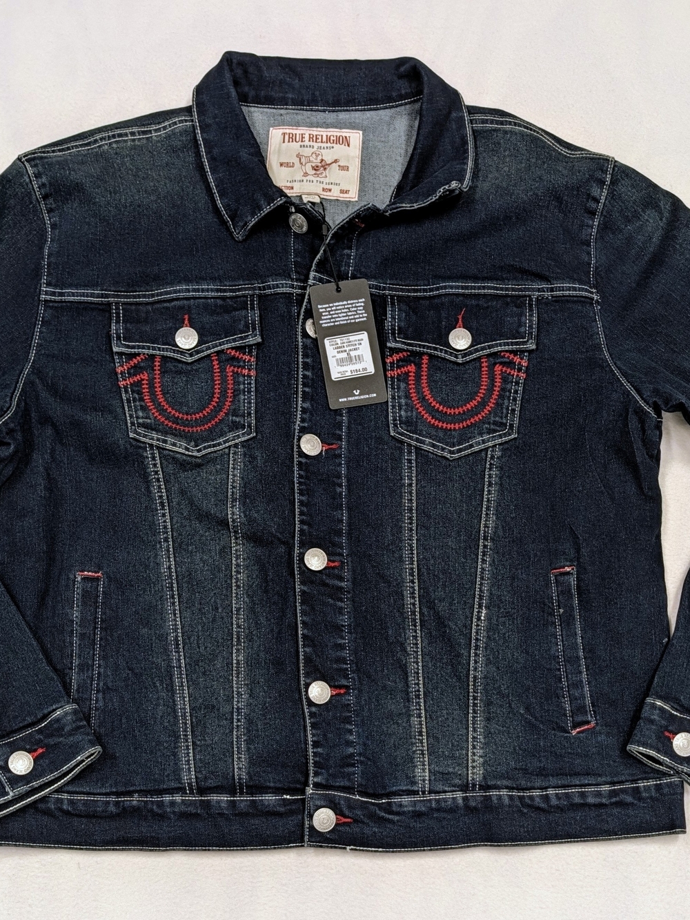 True Religion Men's XL NWT Ladder Stitch Denim Jacket Dark Hawk's Eye